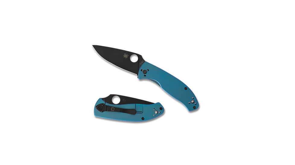 Spyderco Tenacious Folding Knife, 3.35in, 8Cr13MoV, Drop Point Blade, Titanium, Blue Handle, C122TIBLBKP