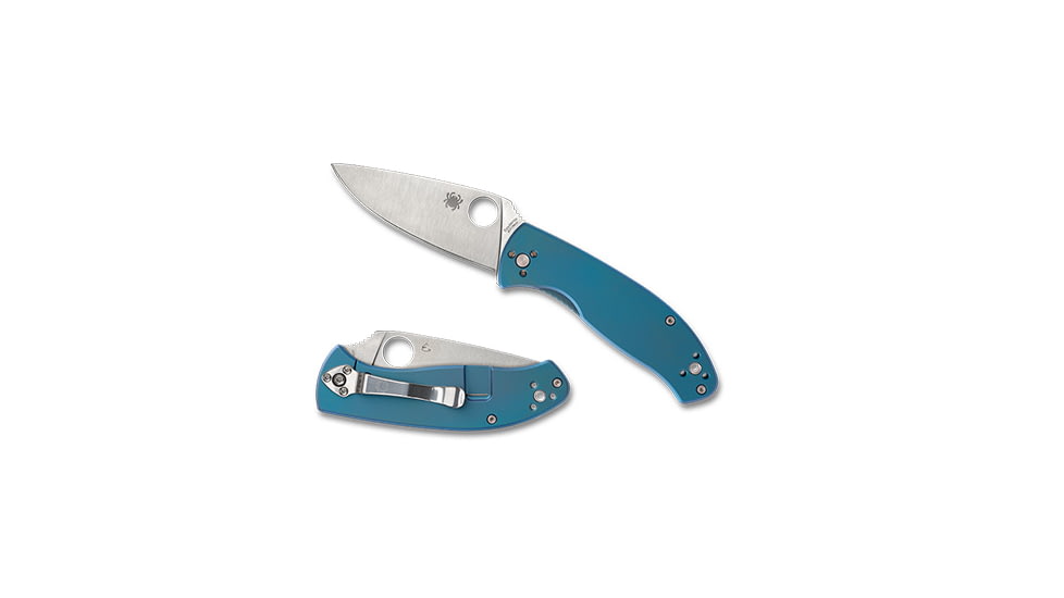 Spyderco Tenacious Folding Knife, 3.35in, 8Cr13MoV, Leaf Blade, Titanium, Blue Handle, SPY-C122TIBLP