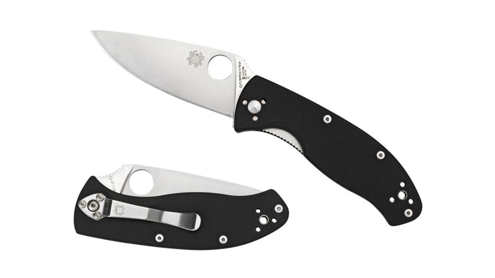 Spyderco Tenacious Folding Knife, 3.39 in, Silver 8Cr13MoV, Plain Leaf Blade, Black G-10 Handle, C122GP