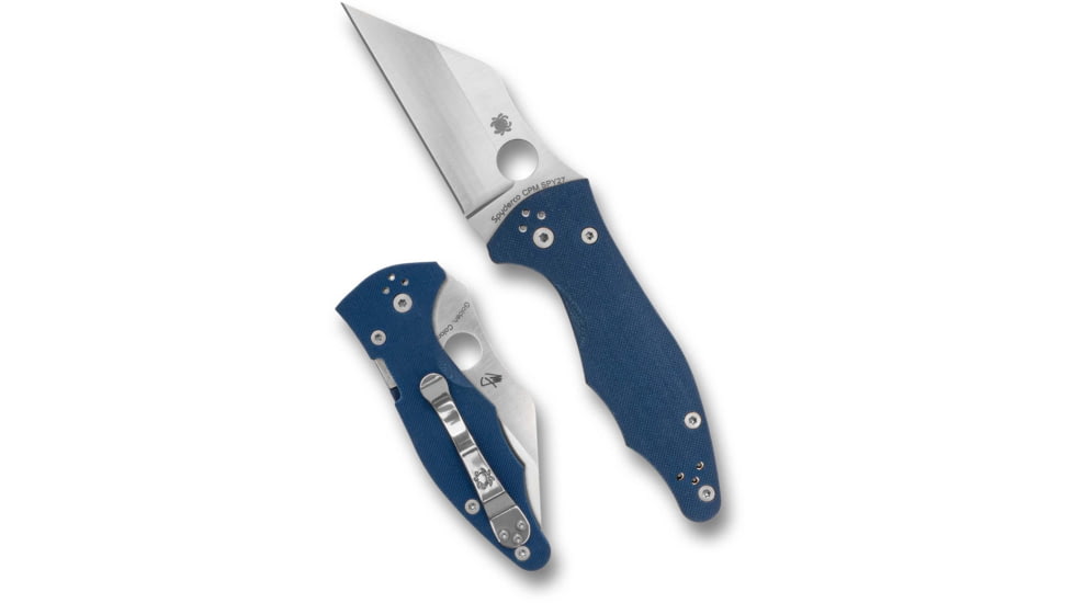 Spyderco Yojimbo 2 G-10 CPM SPY27 3.2in Folding Knife, CPM SPY 27 Blade Steel, Plain Edge, Satin Finish, Silver, Blue G-10 Handle, C85GPCBL2
