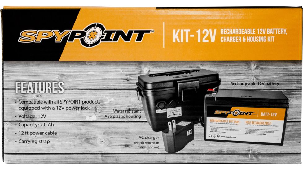 Spypoint 12V Battery Kit w/12ft Power Cable, Black KIT-12V