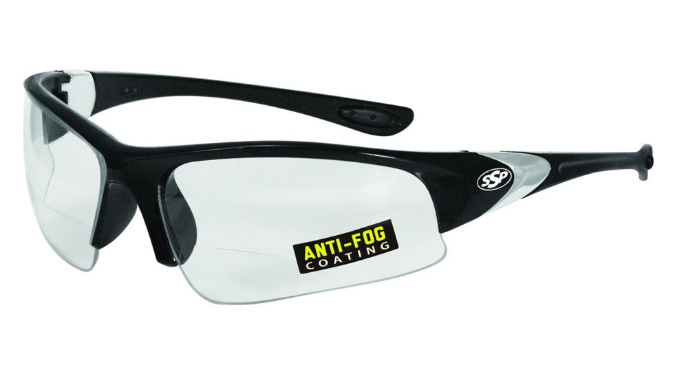 SSP Eyewear Entiat Clear Anti-Fog Bifocals Shooting Glass Readers w/ 2.00 Magnification, Black Frame, Crystal Clear Anti-Fog Lens 011711953608