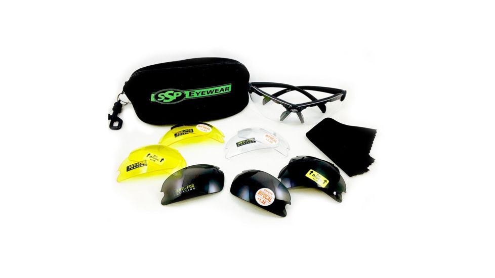 SSP Eyewear Top Focal Shooting Glasses Ultra Kit w/ 1.25 Magnification, Black Frame, 12 Amber, Clear And Smoked Lenses 011711956302