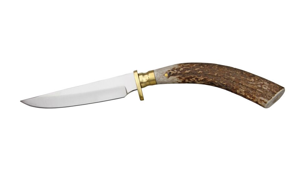 Steel Stag Stag Hunter Fixed Knife, 3 3/4in, SS Blade, One-piece curved design stag handle SS7018