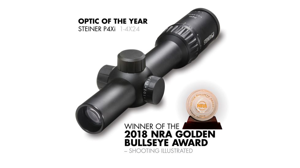 Steiner P4Xi Rifle Scope, 1-4x24mm, 30mm Tube, Second Focal Plane, P3TR Reticle, Matte, Black, 5202
