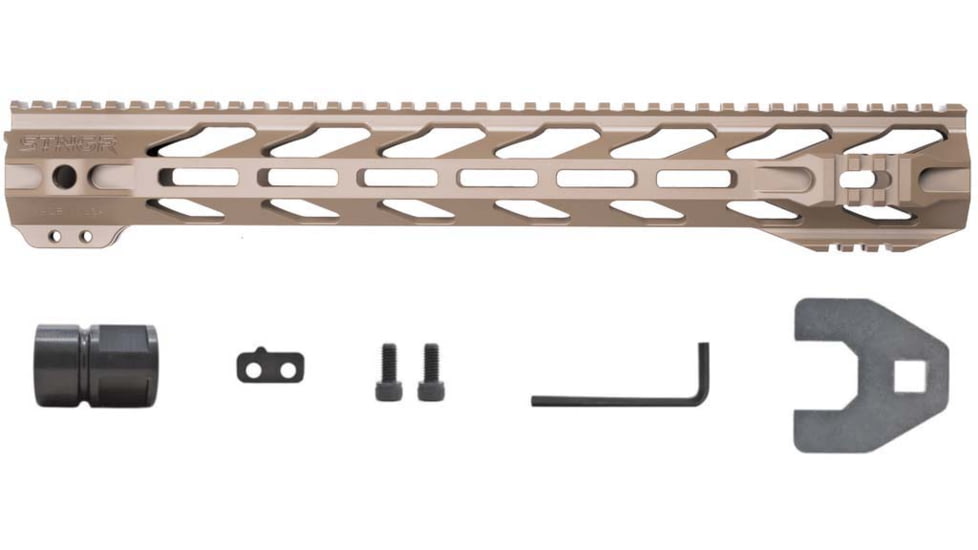 STNGR RPTR M-Lok Free Float Handguard, AR15/M4, 15in, Cerakote, Magpul FDE, 15RM-FDE