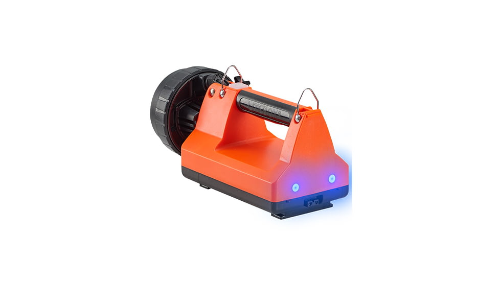 Streamlight E-Spot FireBox 1,500 Lumen Rechargeable Lantern with Blue Taillight LEDs, 120V AC/12V DC Standard System with Shoulder Strap &amp; Mounting Rack, Orange, 45861