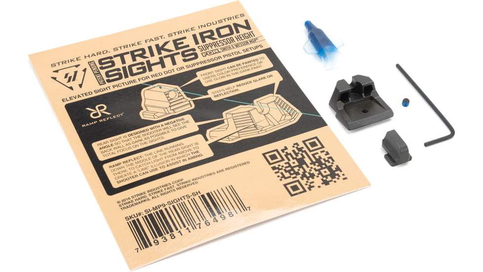 Strike Industries Iron Front &amp; Rear Sights for M&amp;P9 - Suppressor Height, Black, One Size, SI-MP9-SIGHTS-SH