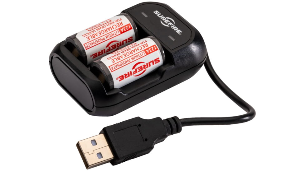 SureFire 123A Lithium Iron Phosphate Rechargeable 2 Batteries w/Charger, SFLFP123-KIT