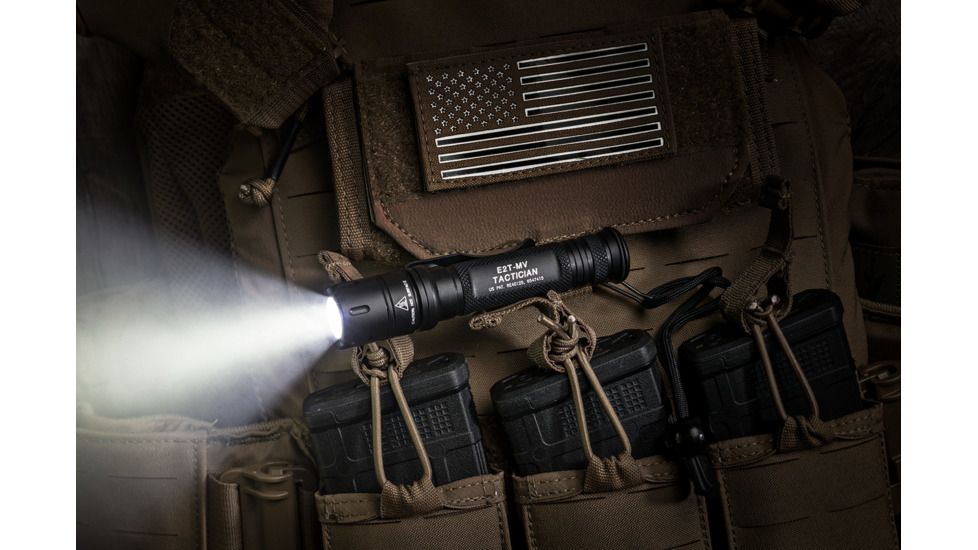 SureFire Tactician LED Flashlight, CR123A, White, 800 Lumens, Black, E2T-MV