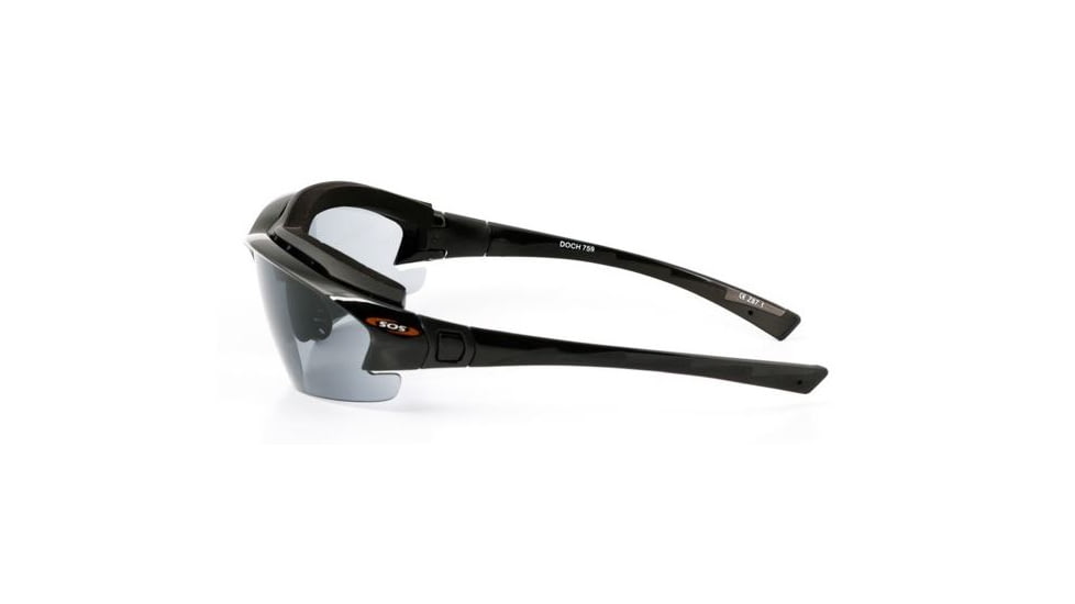 Survival Optics Sunglasses Gripz Riders/Doch Sunglasses, Black/Black Pad and Tip Frame, SOS Logo, Pc Smoke Lens 7593