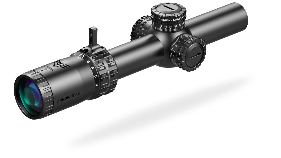 Swampfox Arrowhead LPVO 1-10x24 Rifle Scope, 30mm Tube, Second Focal Plane, IR Green MIL Reticle, Black, ARH11024-GL
