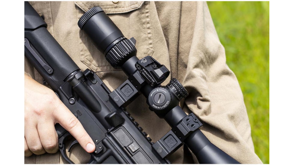 Swampfox H.E. Rifle Scope Rings, 34mm Tube, 1.93in Centerline Height, /w Integral 45-degree Offset Reflex Side Mount, Black, MRH34-H