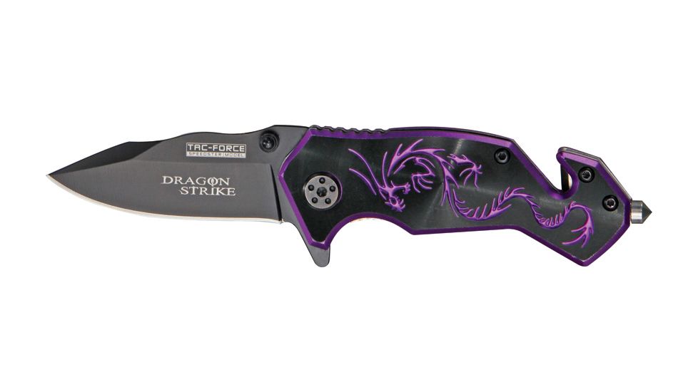 Tac Force Dragon Strike A/O Fold Knife, black coated HC steel blade, Purple anodized Alum. handle TF686BP