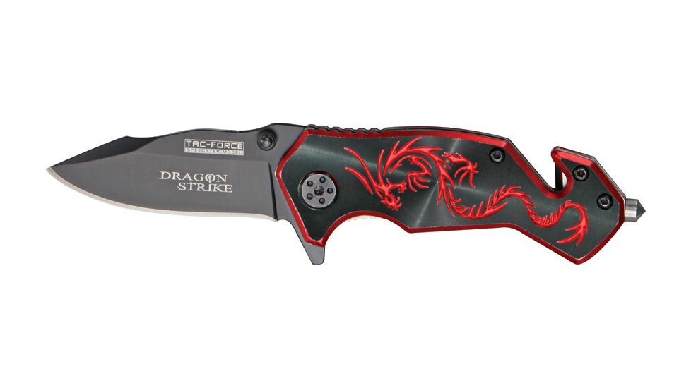 Tac Force Dragon Strike A/O Fold Knife, black coated HC steel blade, Red anodized Alum. handle TF686BR