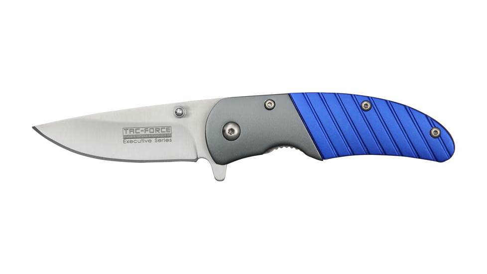 Tac Force Executive Series A/O Fold Knife, SS drop point blade, Blue anodized Alum. handle TF732BL