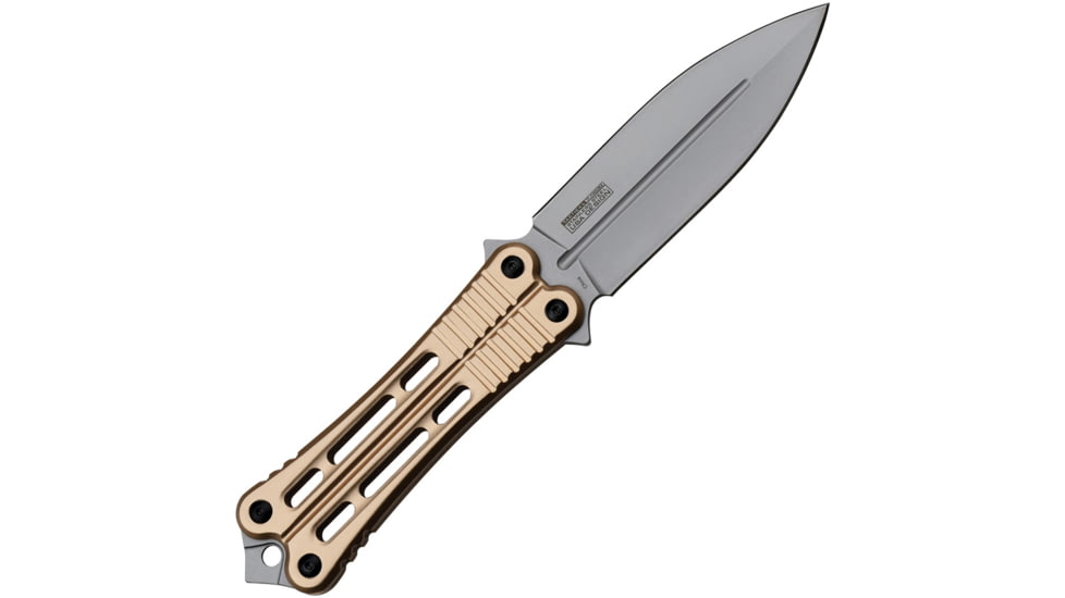 TAC Force Bronze Fixed Blade Knife, 9.75in Overall, 4.75in Bead Blast Finish Stainless Spear Point Blade, Bronze Aluminum Handle, Plastic Sheath, TF-FIX023BZ