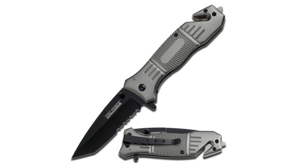 TAC Force Folding Blade, 3.25in, Stainless Steel Blade, Grey Aluminum Handle TF-434T