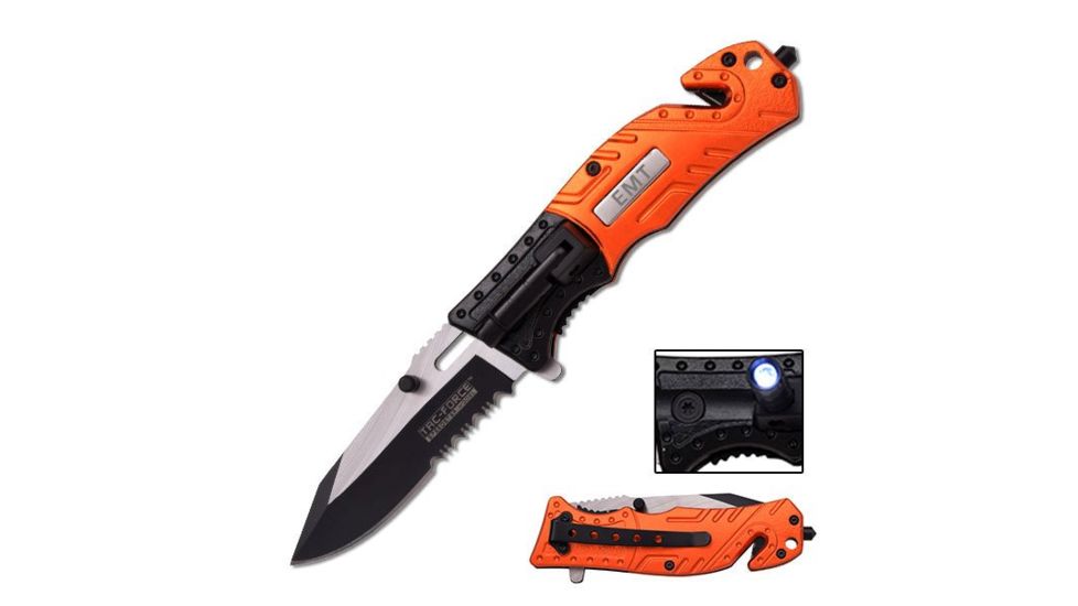 TAC Force Folding Blade, 3.25in, Stainless Steel Blade, Orange Black Aluminum Handle TF-835EM