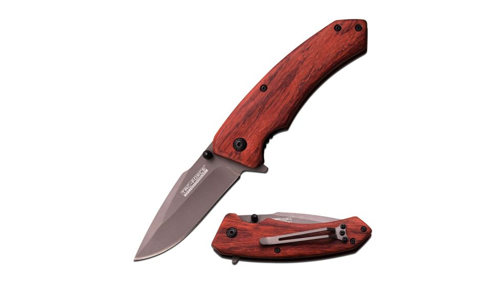 TAC Force Folding Blade, 3.25in, Stainless Steel Blade, Wood Handle TF-922
