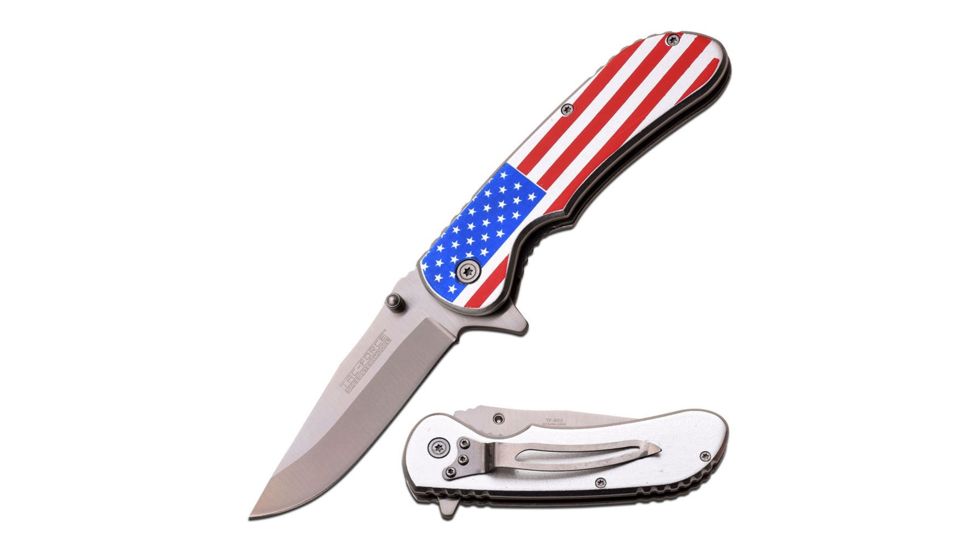 TAC Force Folding Blade, 3.5in, Stainless Steel Blade, Aluminum With America Flag On Handle TF-902SF