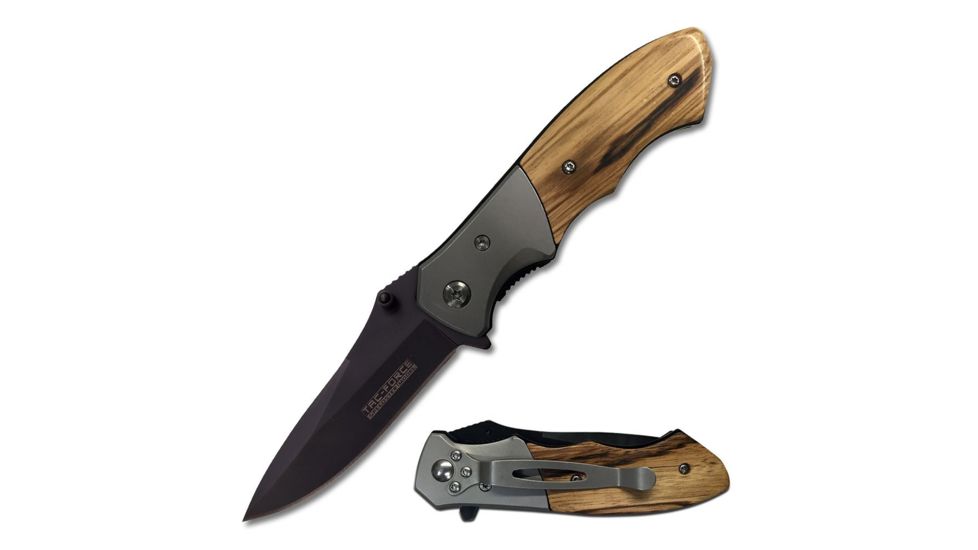 TAC Force Folding Blade, 3in, Stainless Steel Blade, Lw Pakkawood Overlay Handle TF-468LW