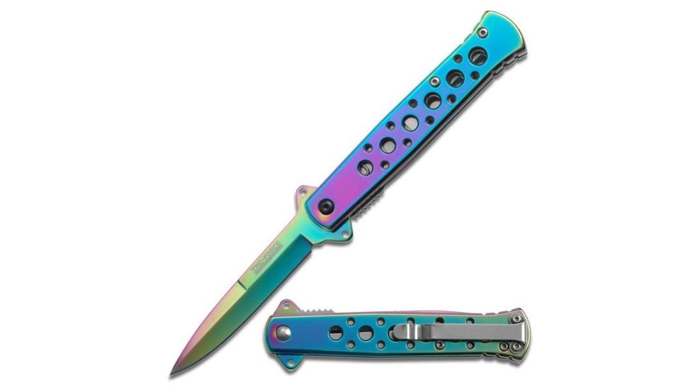 TAC Force Folding Blade, 3in, Stainless Steel Blade, Rainbow Titanium Coated Stainless Steel Handle TF-698RB