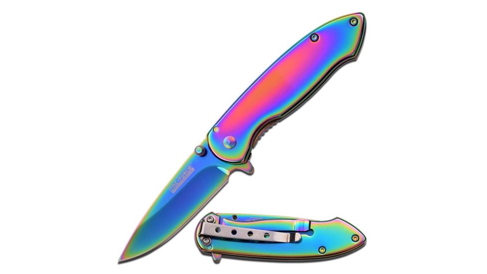 TAC Force Folding Blade, 3in, Stainless Steel Blade, Rainbow Titanium Coated Stainless Steel Handle TF-862RB