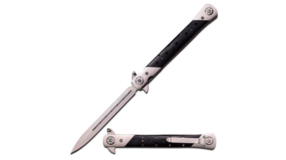 TAC Force Folding Blade, 5.5in, Stainless Steel Blade, Black Wood Inlay Stainless Steel Handle TF-854