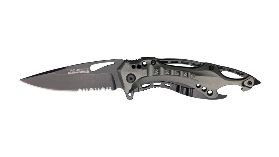 Tac Force Linerlock Fold Knife 3 3/8in., HC SS PS drop point blade, Gun metal gray handle TF705GY
