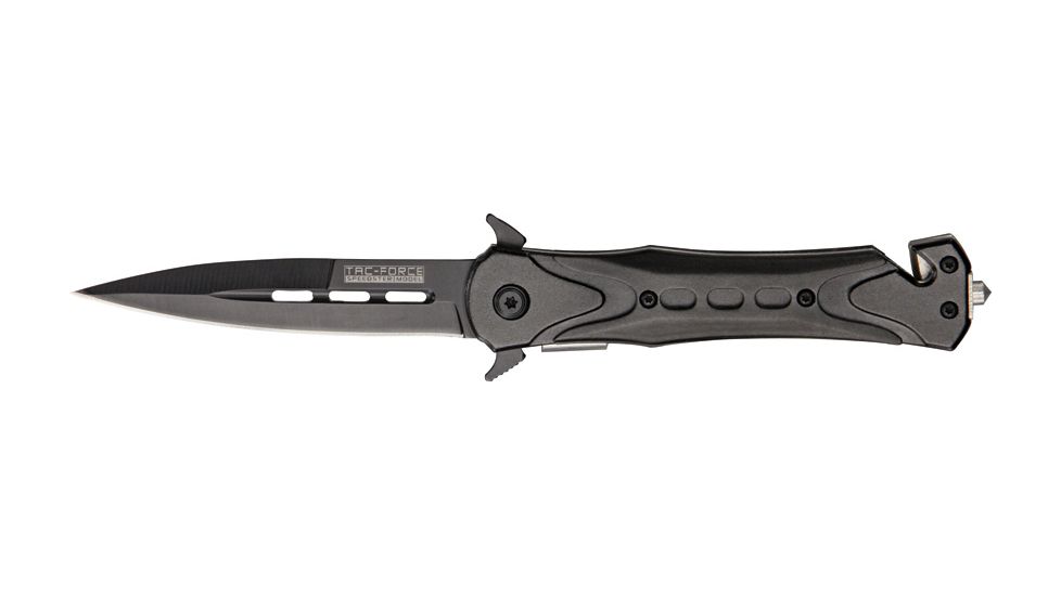 Tac Force Rescue Lock Fold Lock 4 5/8in., black SS A/O Dagger, Black handles w/ black overlay. TF719BK