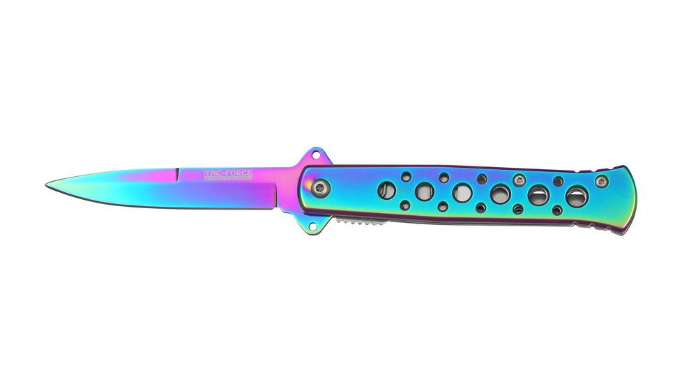 Tac Force Stiletto A/O Fold Knife, spectrum SS A/O stilettoblade, Spectrum Alum. handles w/ machined hole CO TF698RB