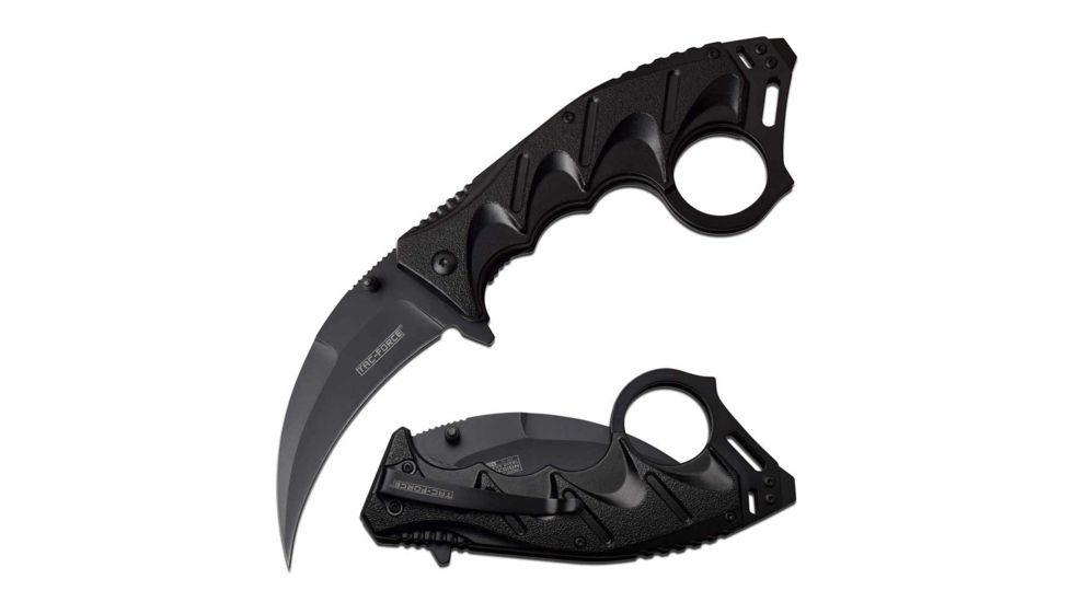 TAC Force TF-957BK Spring Assisted Knife, 3.5in, 3CR13 Stainless Steel, Karambit, Black Blade, Aluminum Handle, Black, TF-957BK