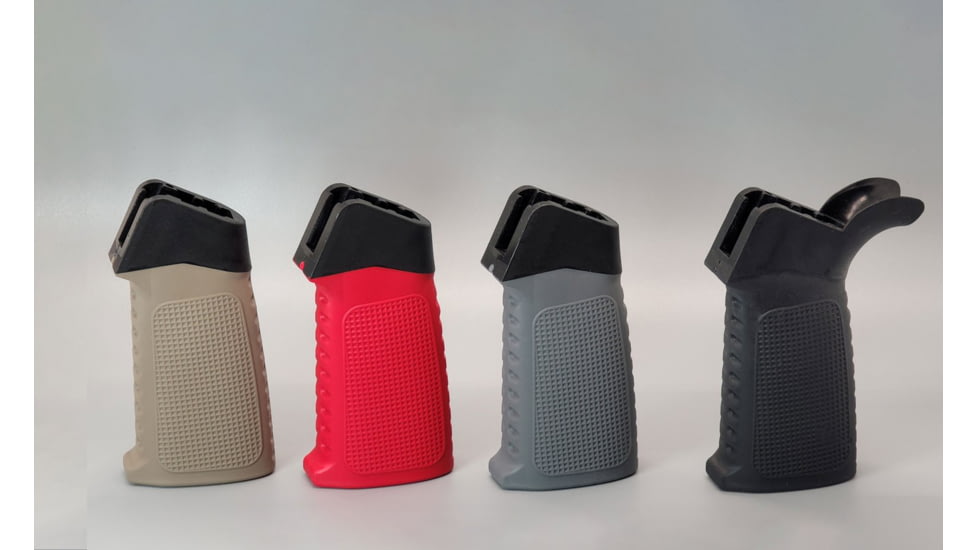 TAC Grid Pattern Over-Molded AR Pistol Grip, Flared Top, Gray, CS04T1-GY
