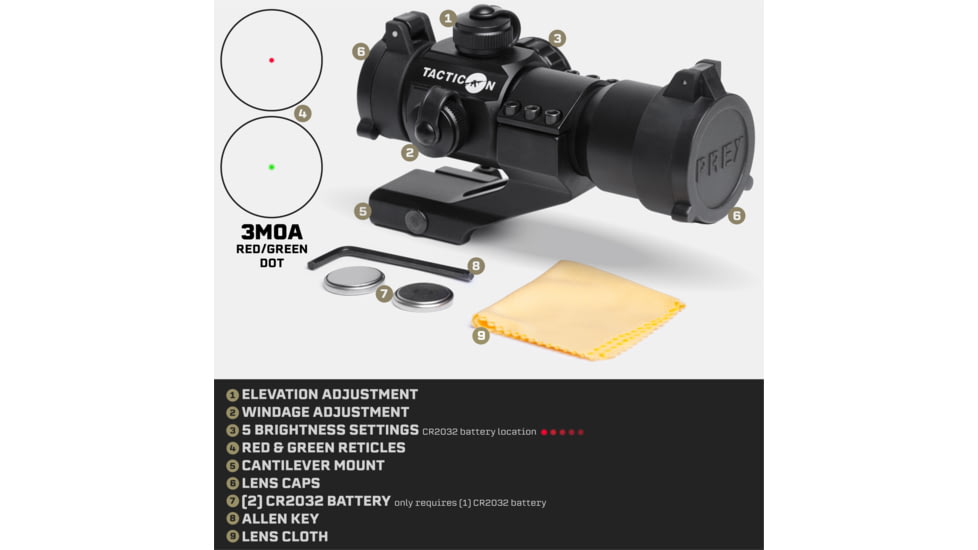 Tacticon Armament Predator V1 Red Dot Green Sight, Black, PRDV10