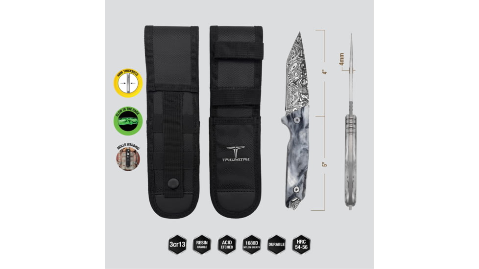Takumitak Bloodstrike Fixed Blade Knife, 4in, 3cr13 Blade, Tanto Blade, Pakkawood, White, TKF501BK-CS