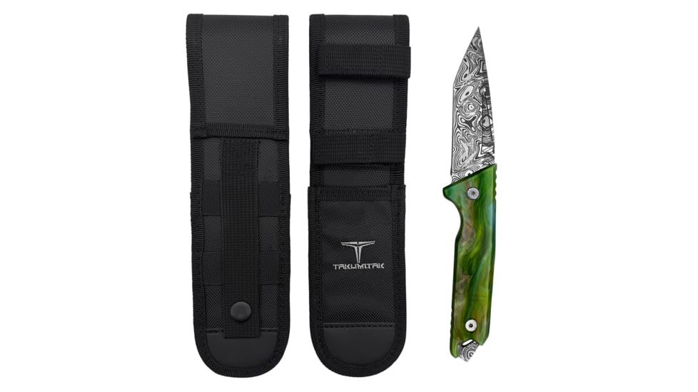 Takumitak Bloodstrike Fixed Blade Knife, 4in, 3cr13 Blade, Tanto Blade, Pakkawood, Green, TKF501GN-CS