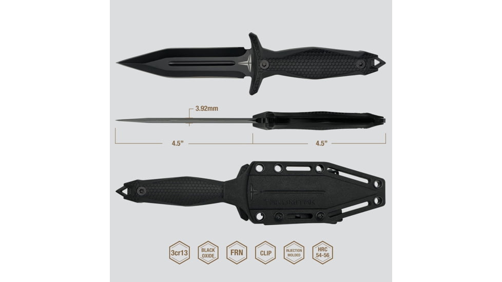 Takumitak Protector Fixed Blade Knife, 4.5in, 3cr13 Blade, Spear Point Blade, Fiberglass Reinforced Nylon, Black, TKF303-CS
