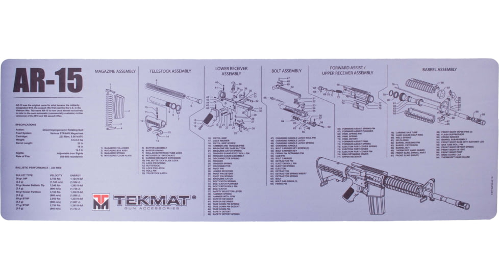 TekMat 36in Printed Gun Cleaning Mat AR15 Cutaway Dbl Side, Grey, TEK-36-AR15-CA-DBL