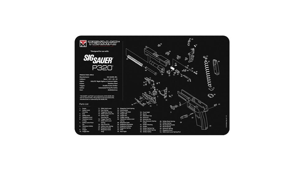 Tekmat Armorers Bench Mat 11''x17'' Sigarms P320 Black