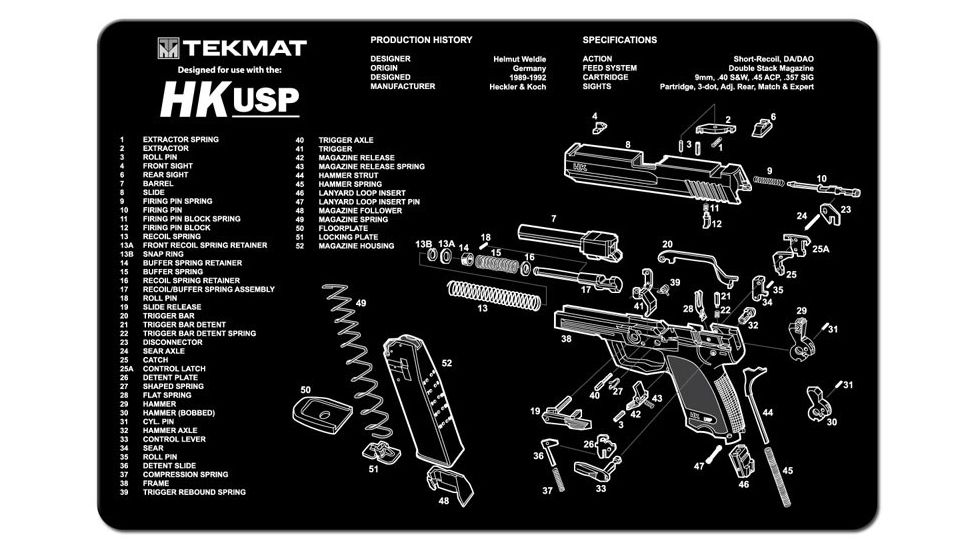 TekMat Heckler and Koch USP Gun Cleaning Mat,11x17in,Black 17-HKUSP