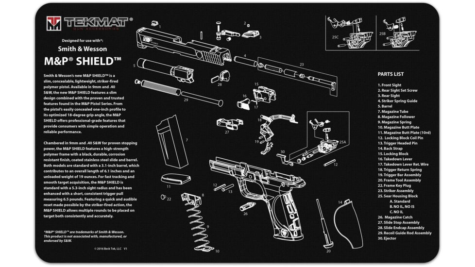 TekMat Smith &amp; Wesson M&amp;P Shield Gun Cleaning Mat, Black, 11 x 17, TEK17MPSHIELD
