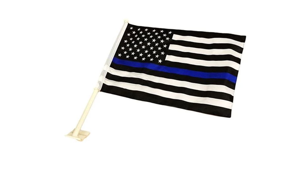 Thin Blue Line Car Flag - American Flag, Thin Blue Line - BLUE-AMERICAN-CAR