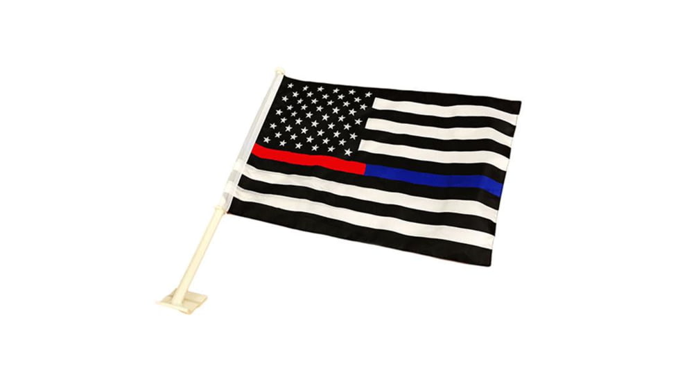 Thin Blue Line Car Flag - &amp; Thin Red Line Dual American Flag - RED-BLUE-AMERICAN-CAR