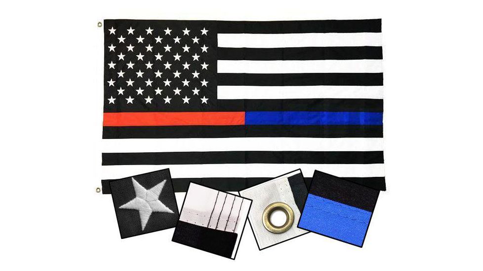 Thin Blue Line Durasleek - Dual Line Red/blue Flag, Sewn &amp; Embroidered, 4 X 6 Ft, Thin Red Line - DB-DUAL-4X6