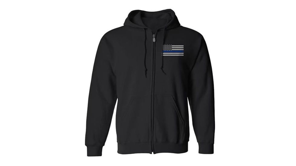 Thin Blue Line Full Zip American Flag Hoodie, 2XL, Black, TBLH-ZIP-BLACK-XXL