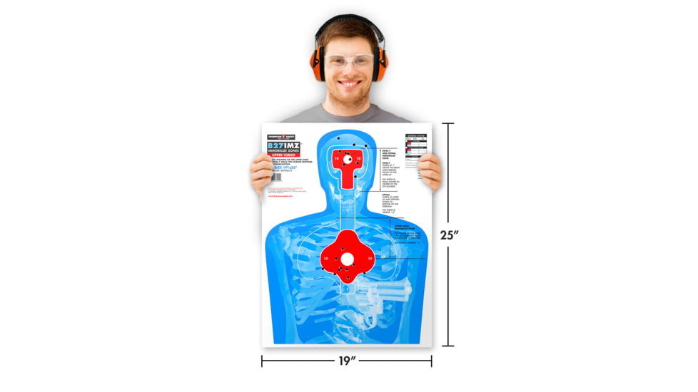 Thompson Target B27-IMZ Upper Torso 19x25in Silhouette Shooting Targets, 20 Pack, Blue, Extra Large, 6924-20