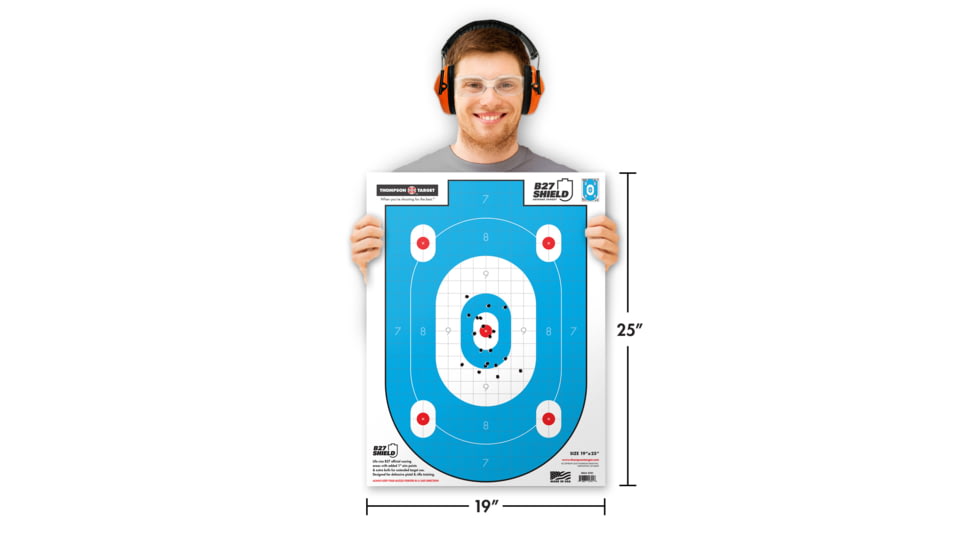 Thompson Target B27-Shield Defense Training - 19x25in Paper Shooting Targets, 20 Pack, Blue, Extra Large, 2701-20