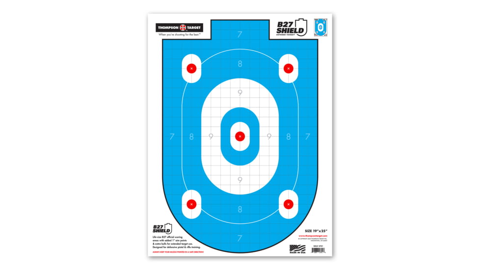 Thompson Target B27-Shield Defense Training - 19x25in Paper Shooting Targets, 20 Pack, Blue, Extra Large, 2701-20