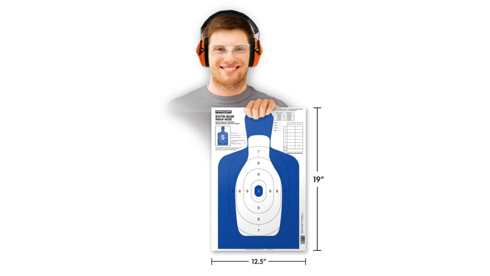 Thompson Target B27Q Blue Half-Size 12.5x19in Human Silhouette Targets, 30 Pack, Blue, Large, 0277-30